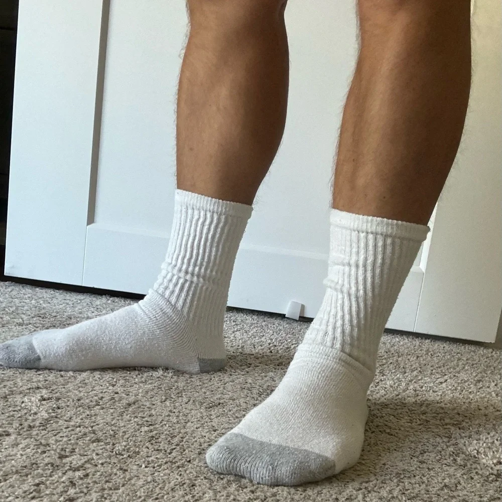 Hanes White Crew Socks with Gray Toe and Heel